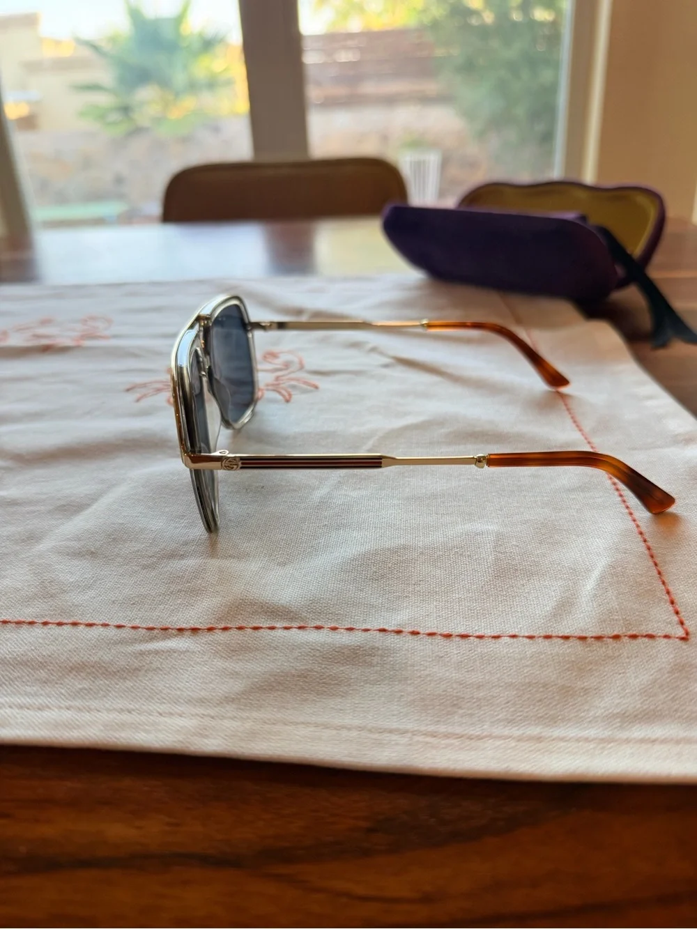 Gucci Men’s Gold Frame Aviator Sunglasses with Dark Gray Lenses